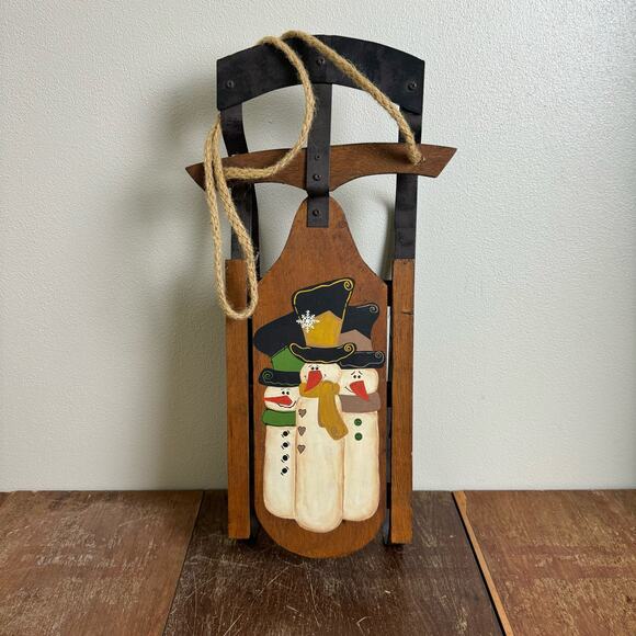 Craft Fair Wood Metal Decorative Snow‎ Sled with hand painted rustic snowmen - Picture 1 of 6